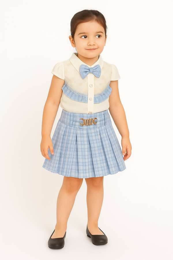 Kiddozoo Stylish Girls Embroidered Top & Checkered Skirt Set | Size 60-90 | HY82218#