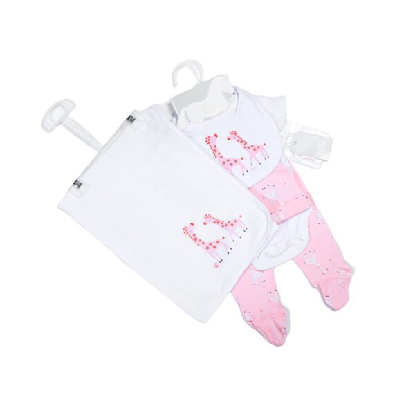 KiddoZoo 5-Piece Baby Girl Clothing Gift Set | 0-3 Months | Giraffe Print Cotton Essentials – Pink & White