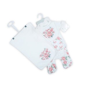 Kiddozoo 6-Piece Baby Girl Gift Set – Floral Embroidered Layette Set with Bodysuit, Pants, Bib & Blanket – 0-6 Months