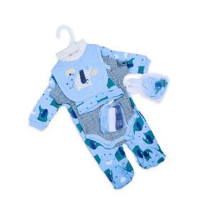 Kiddozoo 8-Piece Newborn Baby Essentials Gift Set — Sleepsuit, Bodysuit, Bib, Mittens & More (Blue Elephant Print)